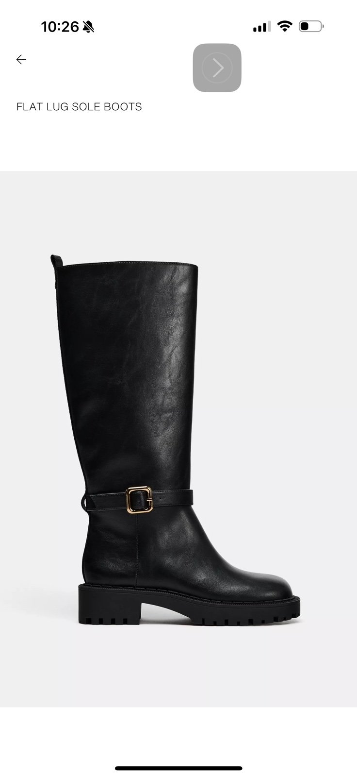 NWT/Box Zara Women's 37 Brass Buckle Riding Boots Black Flat Lug Sole Knee US 9
