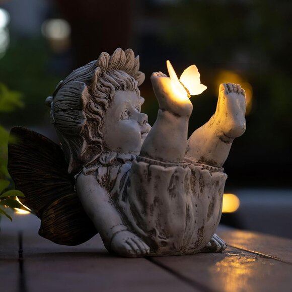 New Fairy Solar Decor Outdoor Resin Statue for Garden Patio Lawn Yards