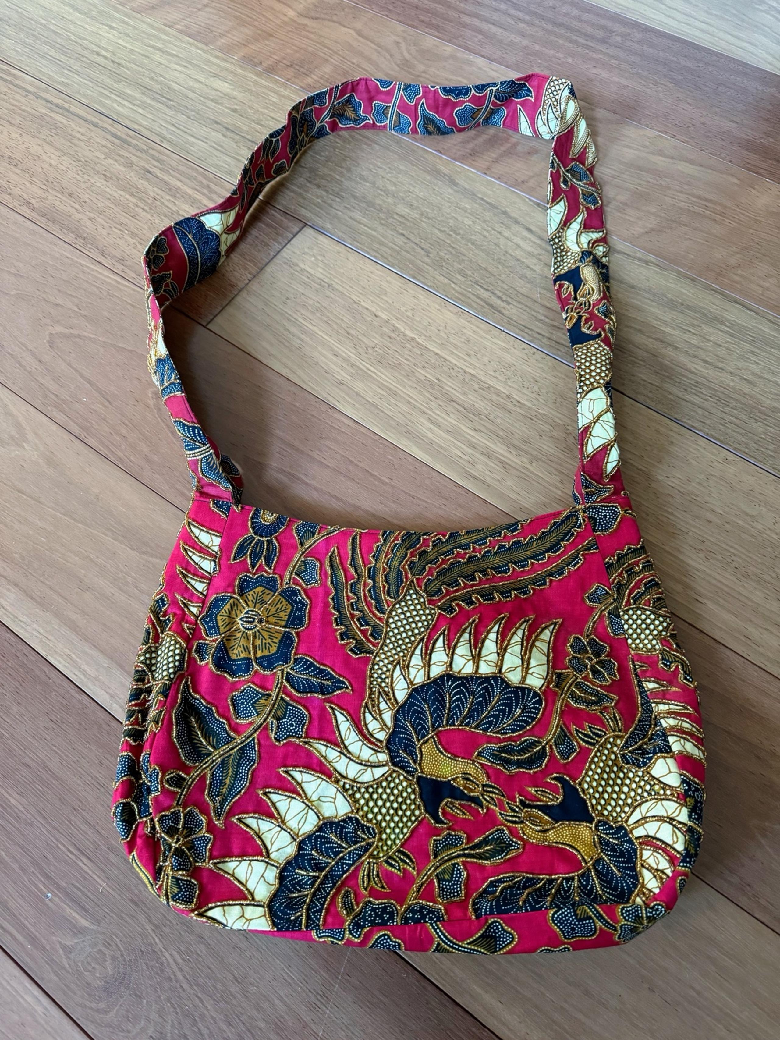 New Beaded Red Cotton Batik Bag, 'Flight' from Unicef Market