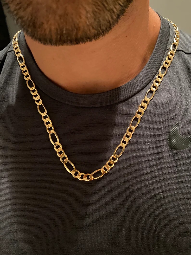 18K Gold Filled Figaro Necklace,7mm Figaro Chain,Mens Figaro Necklace