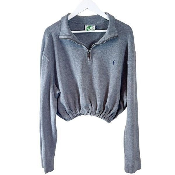 Polo Ralph Lauren Reworked 1/2 zip Crop Sweater Gray XL