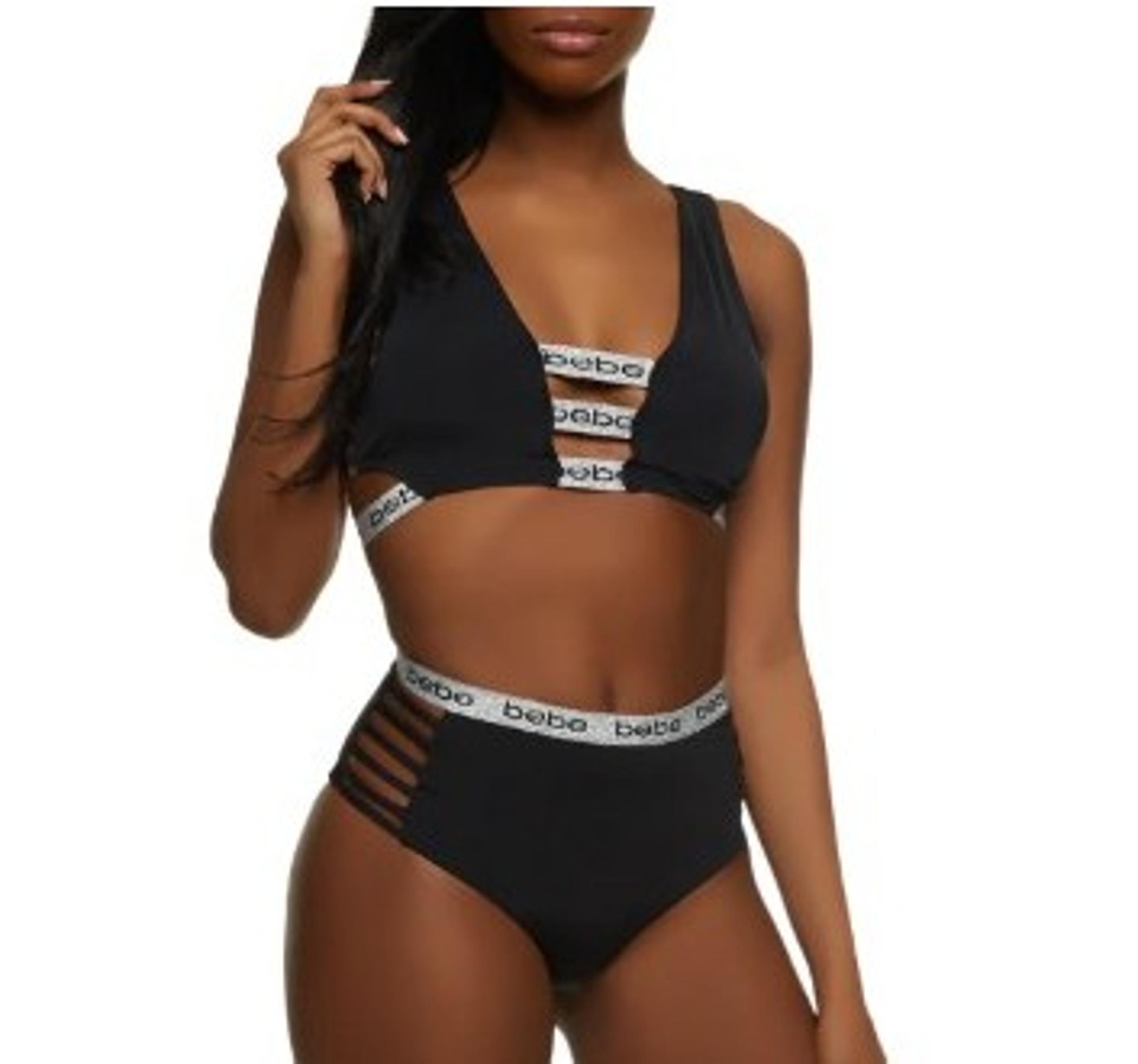 BEBE Black & Silver Caged 2 Piece Bikini Set-Size L