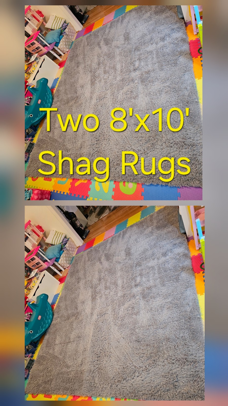 Two Gray 8' x 10' Shag Rugs