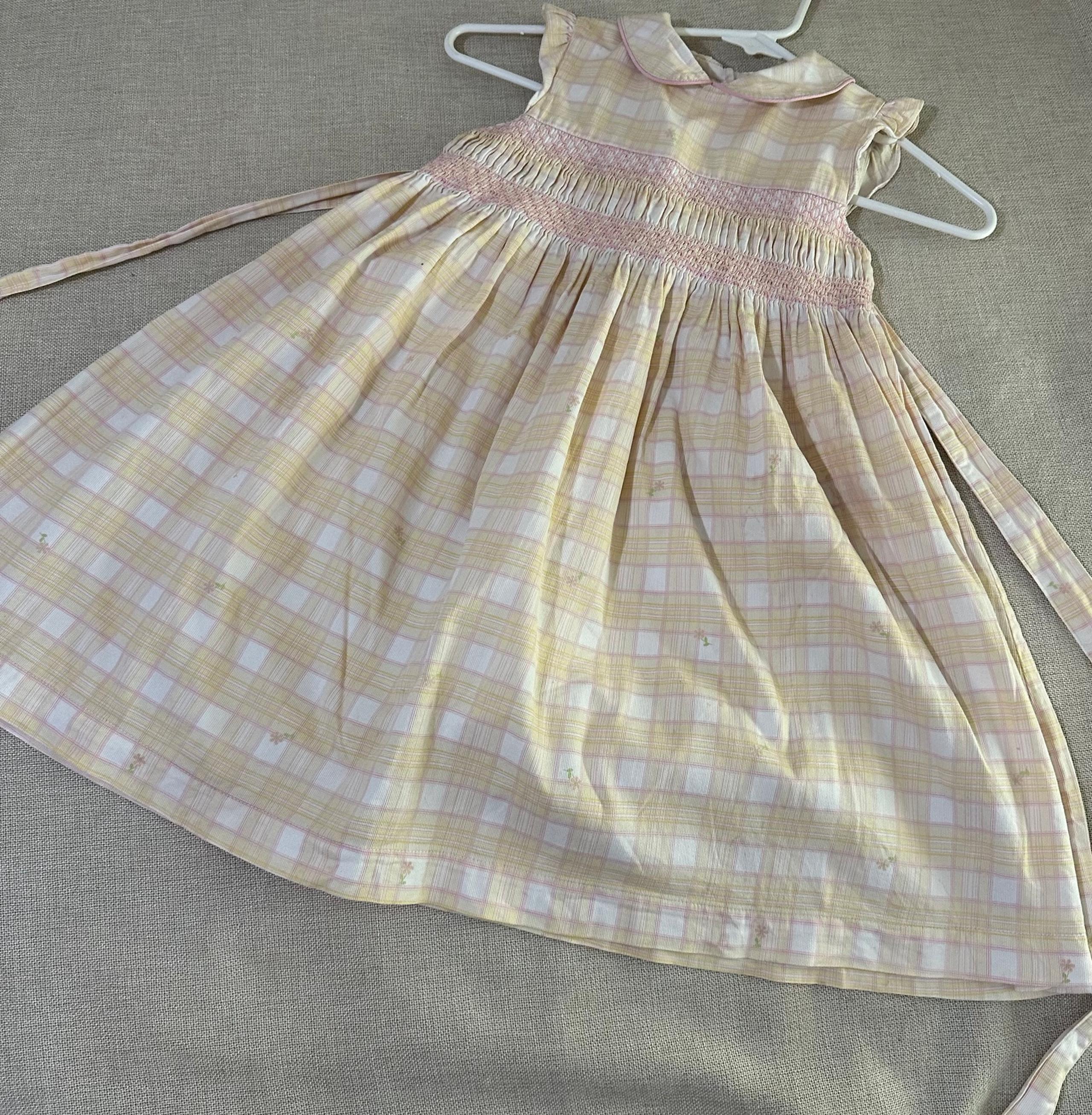 Laura Ashley Girls Smocked Sleeveless Dress Pink Flowers w/ Collar Size 6