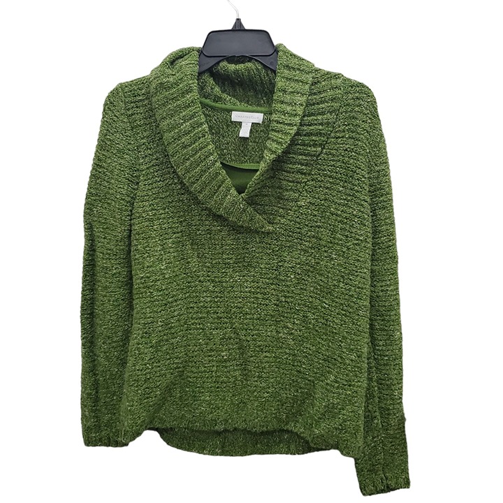 Charter Club Women's Green Wool Blend Chunky Knit Faux Layer V-Neck Sweater M