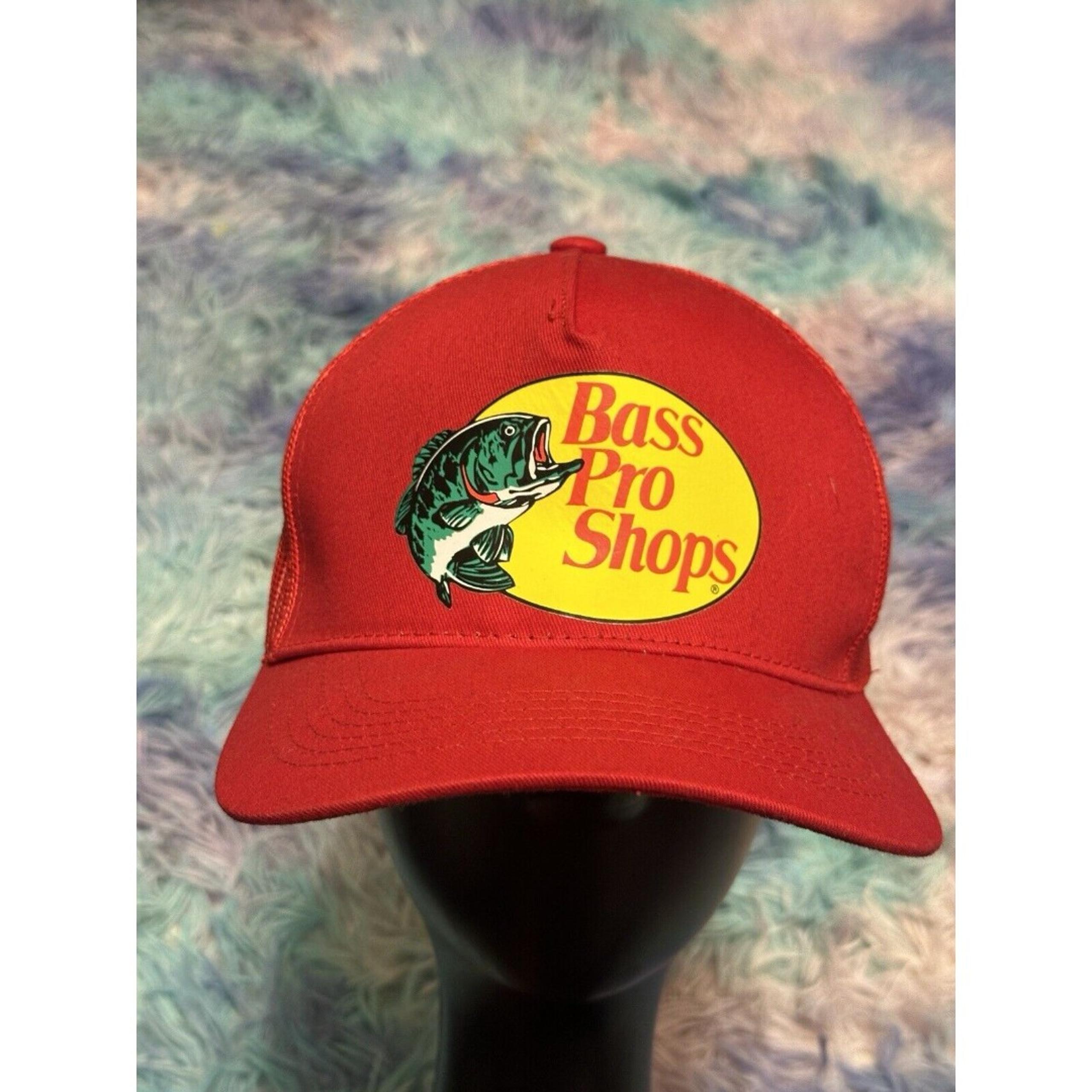 Bass Pro Shops Men's Trucker Hat Mesh Cap Red Yellow Outdoors Fishing