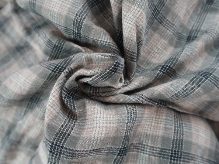 5 YARDS - 100% Cotton Tan/Brown Plaid Sewing Fabric - Medium Weight/Dressmaking