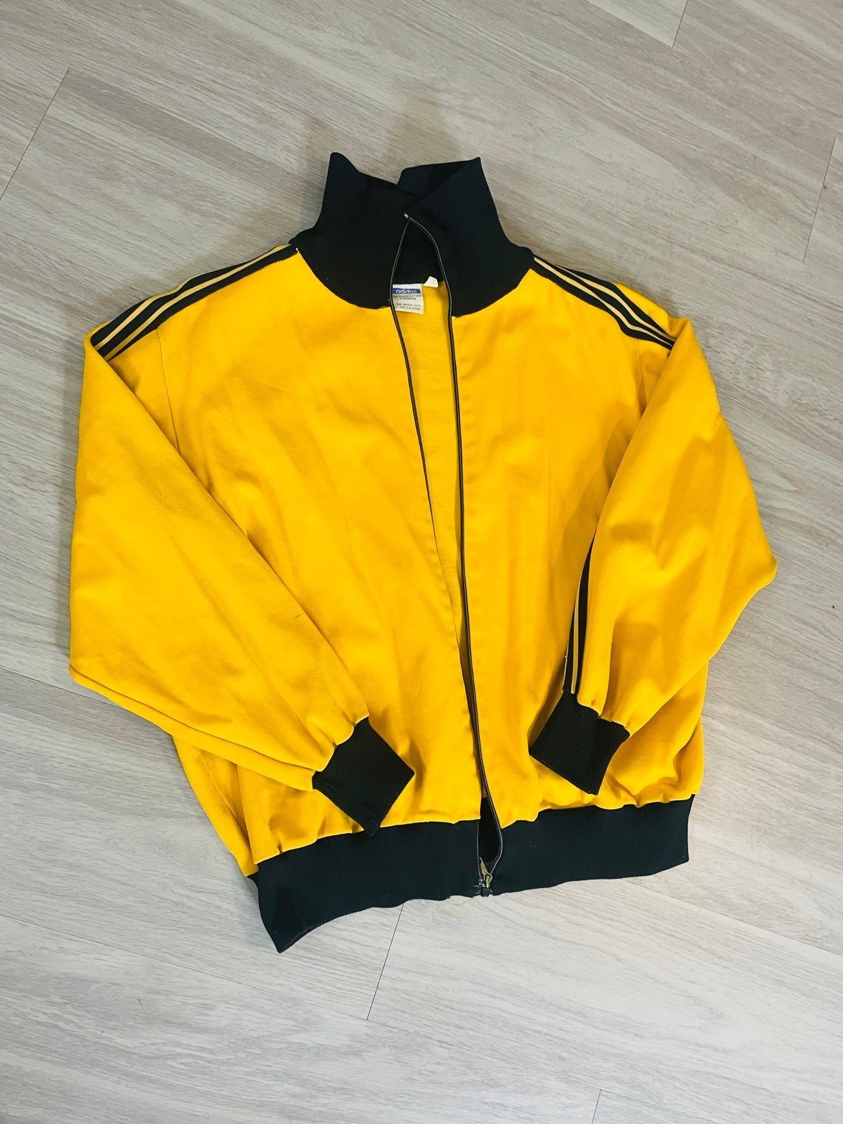 Vintage 1960s Adidas Made in Yugoslavia Stripe Full Zip Track Jacket Yellow