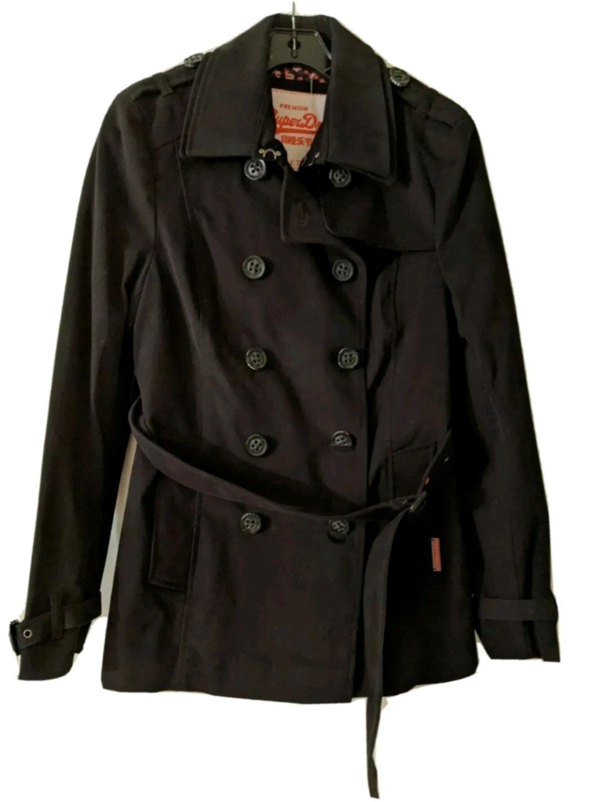 NWT Superdry Belle Trench Coat, Black, Size S