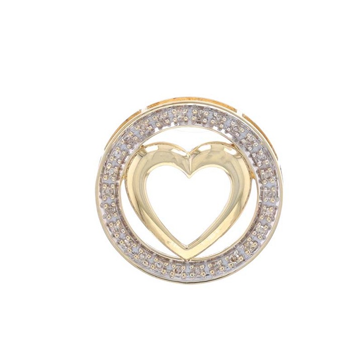 Yellow Gold Diamond Eternity Heart Pendant -14k Single .15ctw Love Circle LX0232