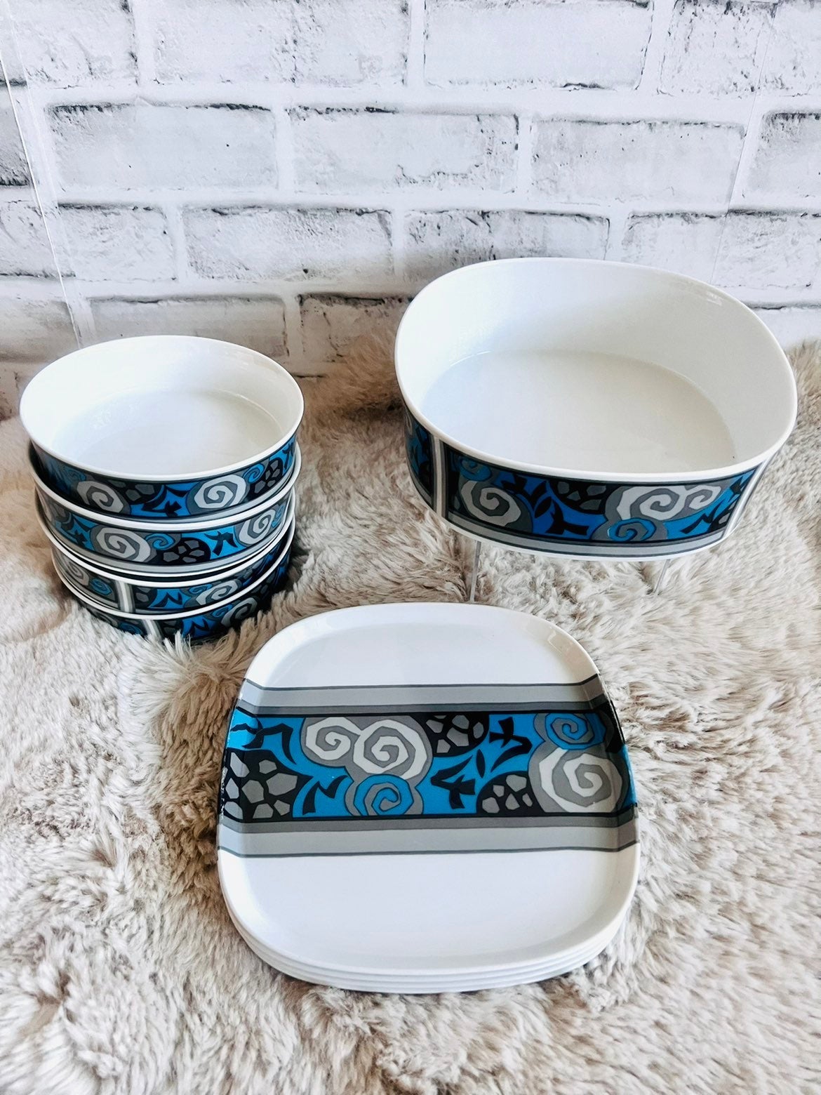 Sango Quadrill Obi Retro 80s China Salad/Serving Set