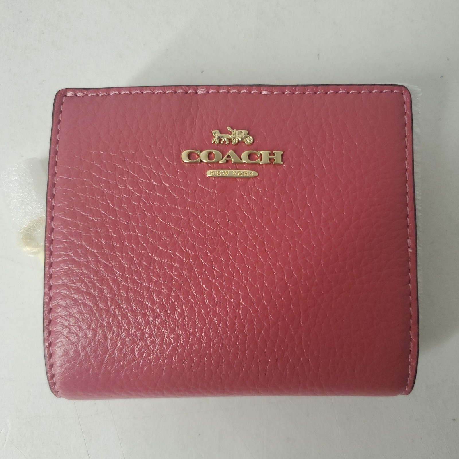 Coach C2862 Pebble Leather Snap Wallet Gold/ Strawberry Haze