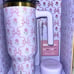 1-NIB HYDRAPEAK LIMITED EDITION VINTAGE LAVENDER PINK BOW FLORAL VOYAGER TUMBLER