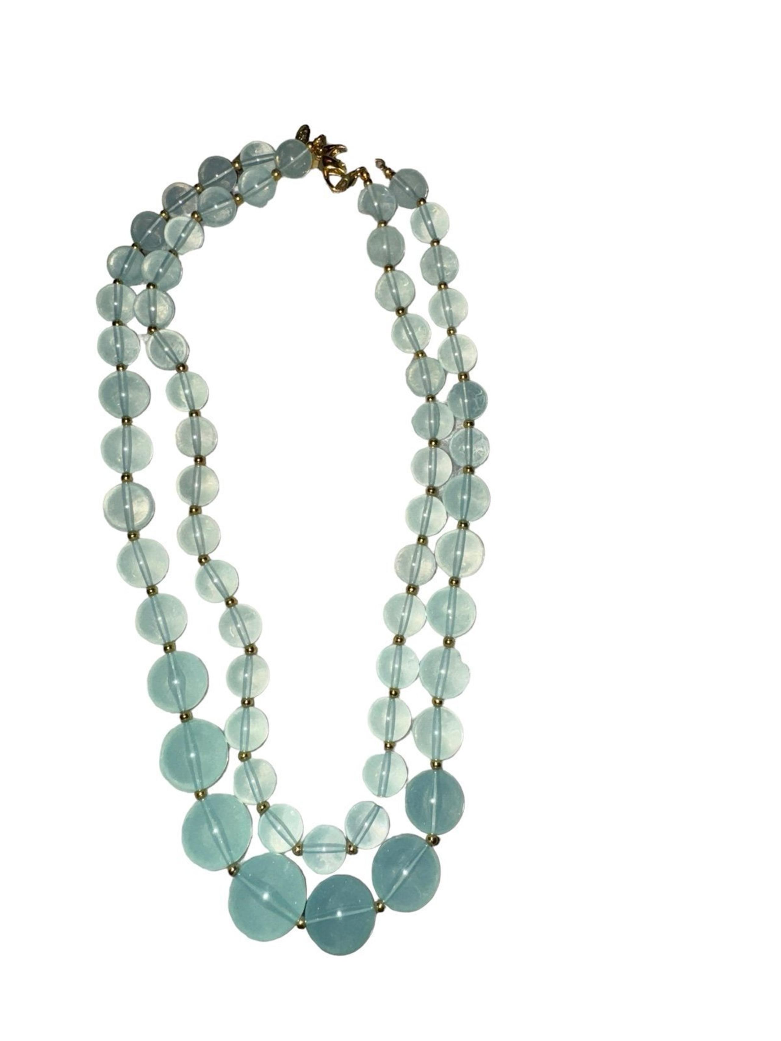 Vintage JOAN RIVERS Signed Aqua beaded necklace- lucite Lot Of Two