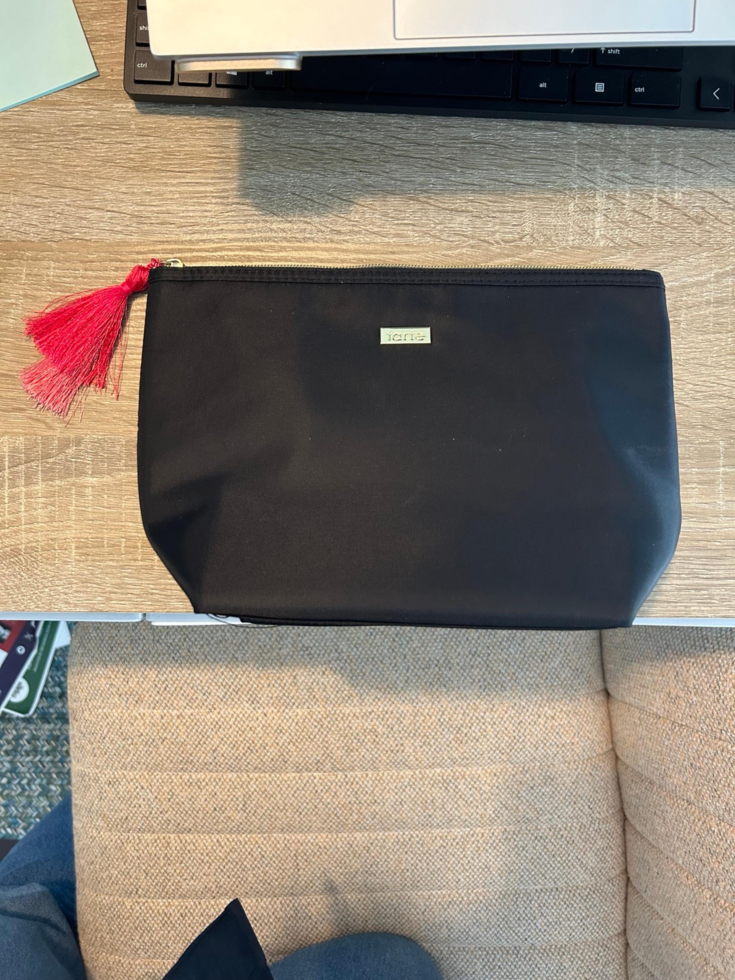 Tarte Black Nylon Cosmetic Bag Pink Tassel Gold Zipper Makeup