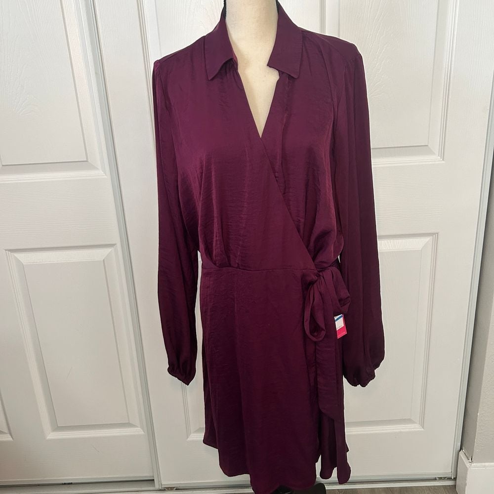 Vince Camuto Wrap Dress Off The Grid NEW Purple Collared Long Sleeve XL