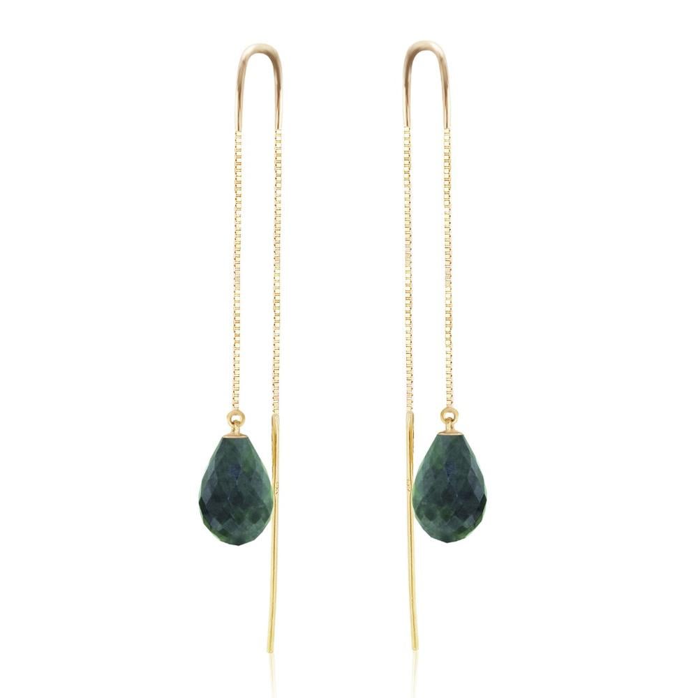 14K. GOLD THREADED DANGLES EARRINGS WITH EMERALDS