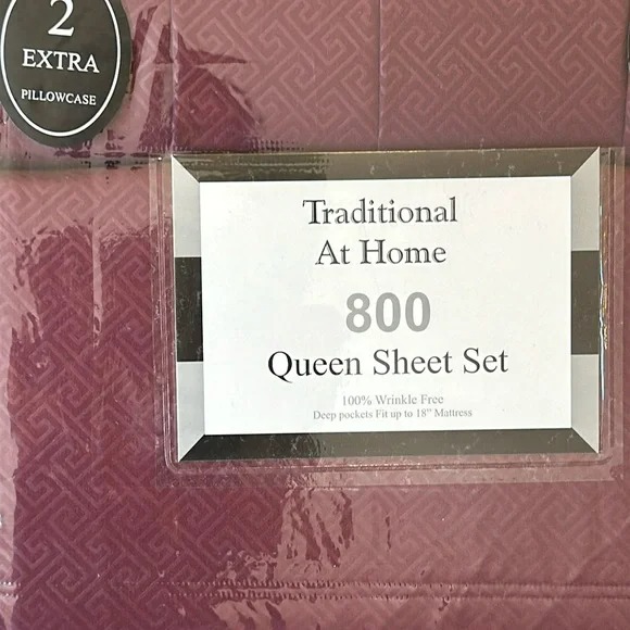 Traditional at Home 6pc Queen Sheet Set red plum Embossed maze key print