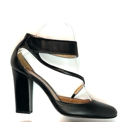Emporio Armani Black Leather Mary Jane Pumps High Heels size 37,5 US 7,5 Italy