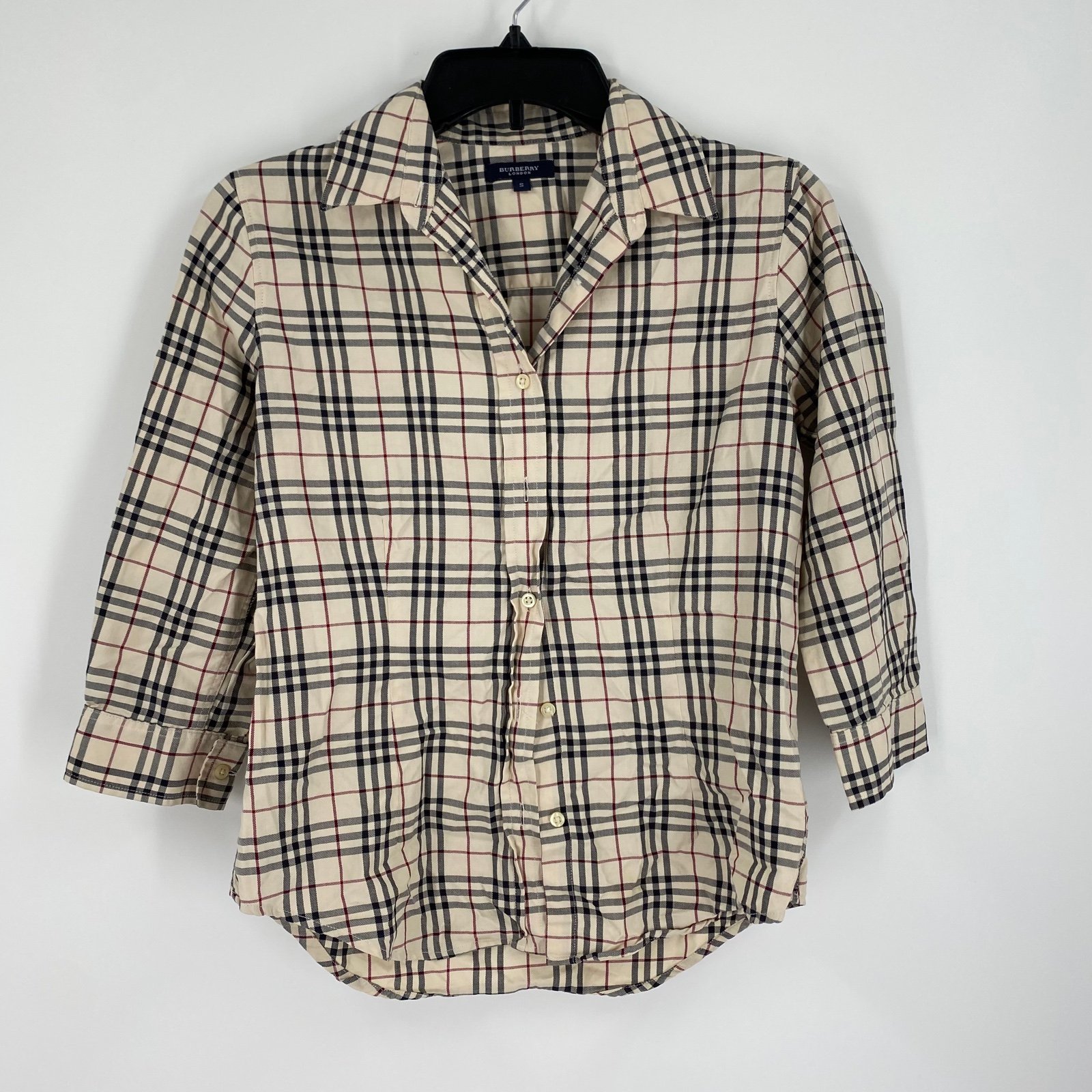 Burberry London Women’s 3/4 Sleeve Classic Check Button Front Shirt size S