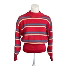 Vintage DEMETRE Pink Stripe Mock Neck Dolman Pure Virgin Wool Sweater sz Large