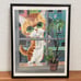 GIG Pitty Kitty Big Eye Orange Cat Framed Wall Art Painting 14x11