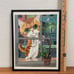 GIG Pitty Kitty Big Eye Orange Cat Framed Wall Art Painting 14x11