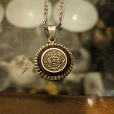 NecklaceVintage Sterling Silver Mayan Aztec Calendar Inlay With 925 Necklace