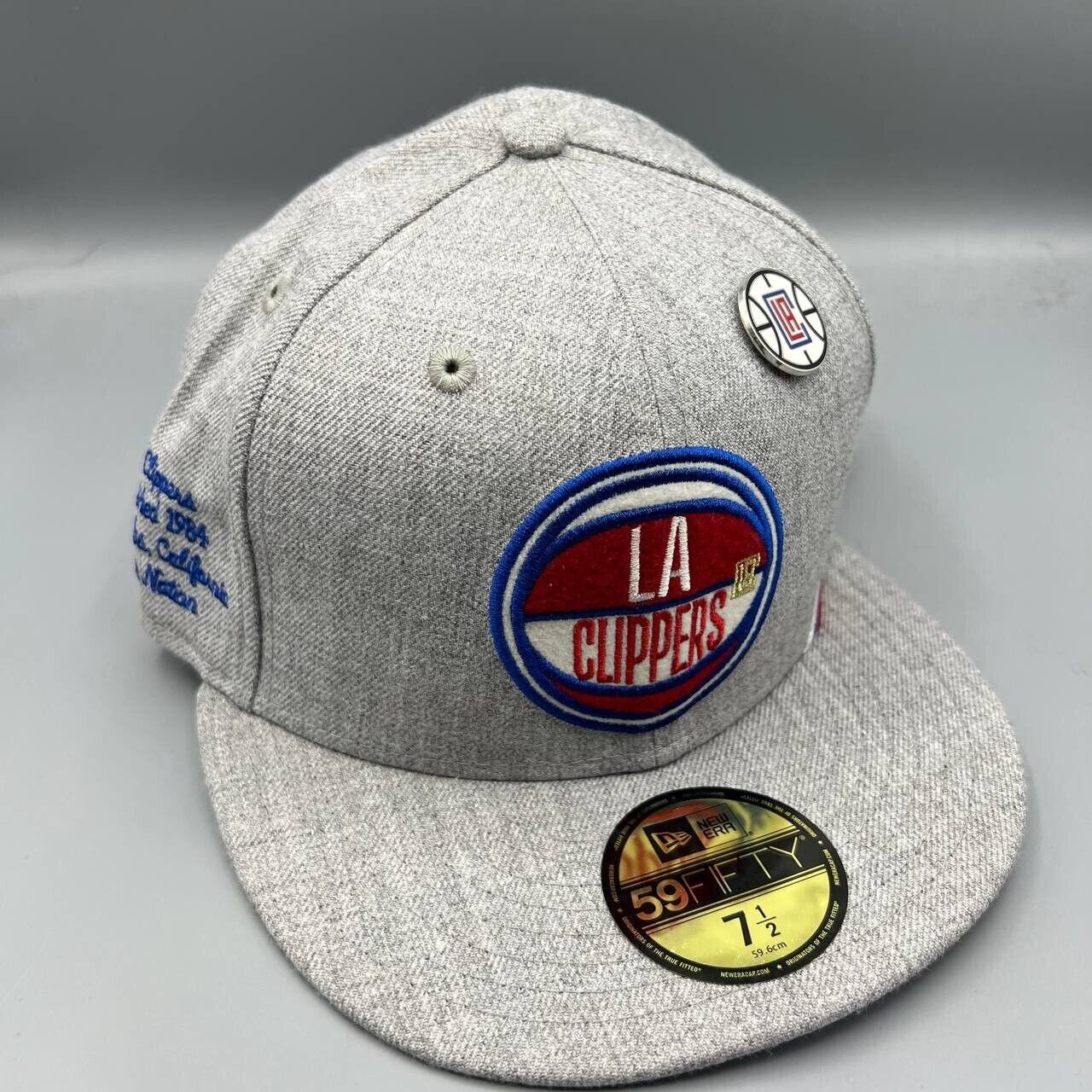 Los Angeles LA Clippers Hat Men 7 1/2 Gray 59Fifty New Era Fitted New with Pin