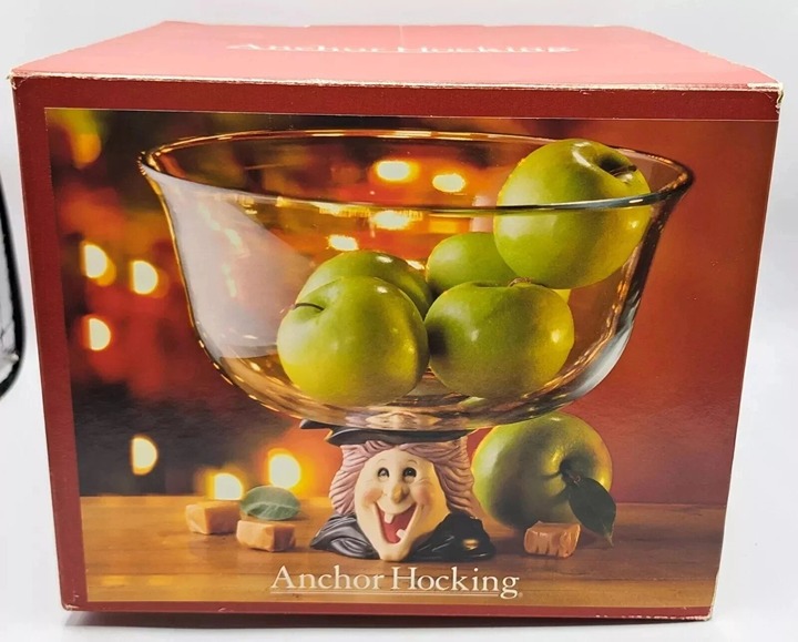 Anchor Hocking 10 Halloween Witch Pedestal Bowl Centerpiece Candy Trick Treat