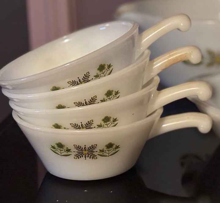 Vintage Anchor Hocking Fire King Meadow Green Soup Bowls Set of 4