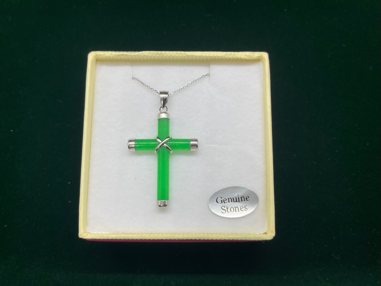 New Authentic Genuine Jadeite Silver Cross Necklace with Appraisal Report
