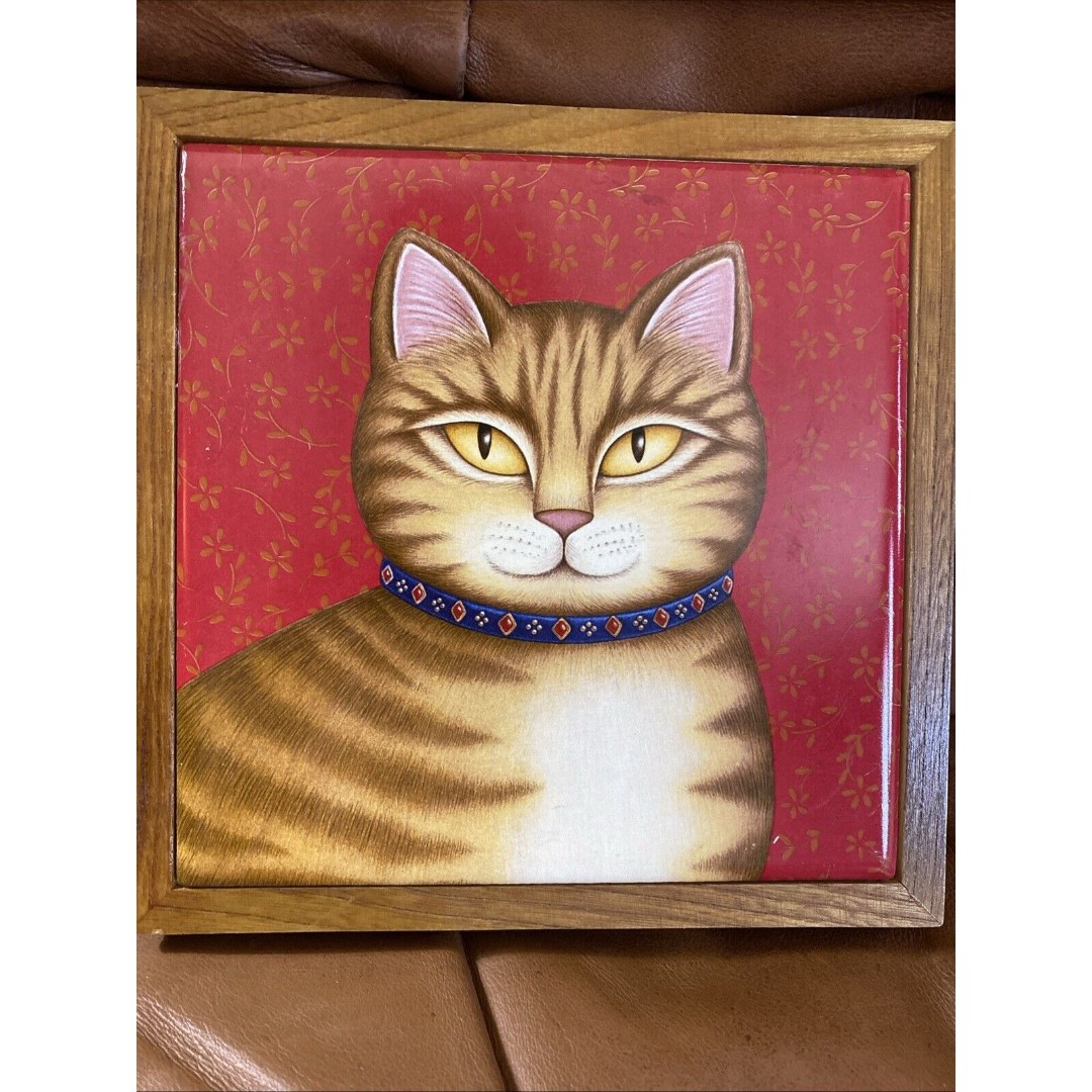 Cat CERAMIC Tile Trivet ORANGE TABBIE 7