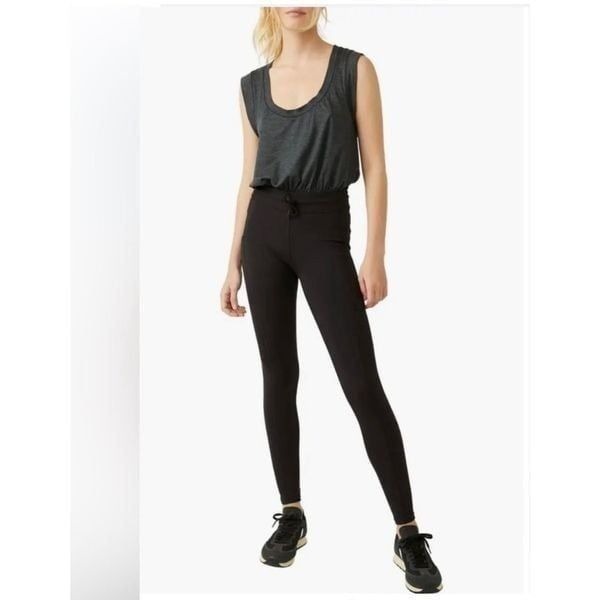 Free People Movement Off to the Races Black Athletic Leisure Jumpsuit Sz XS NWT