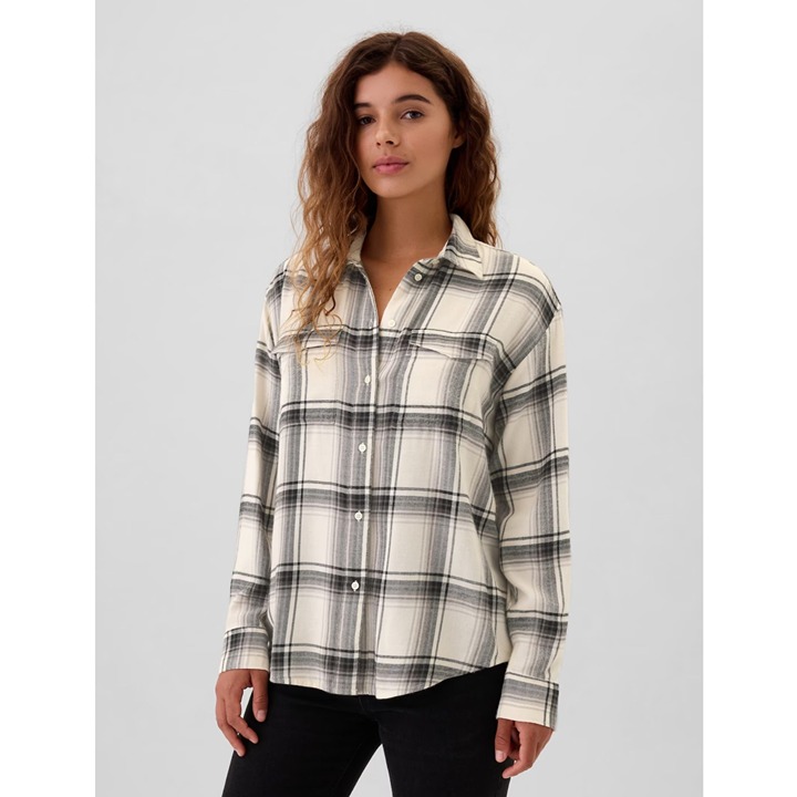 NWT GAP Black & White Plaid Button Front Patch Pockets Relaxed Flannel Shirt