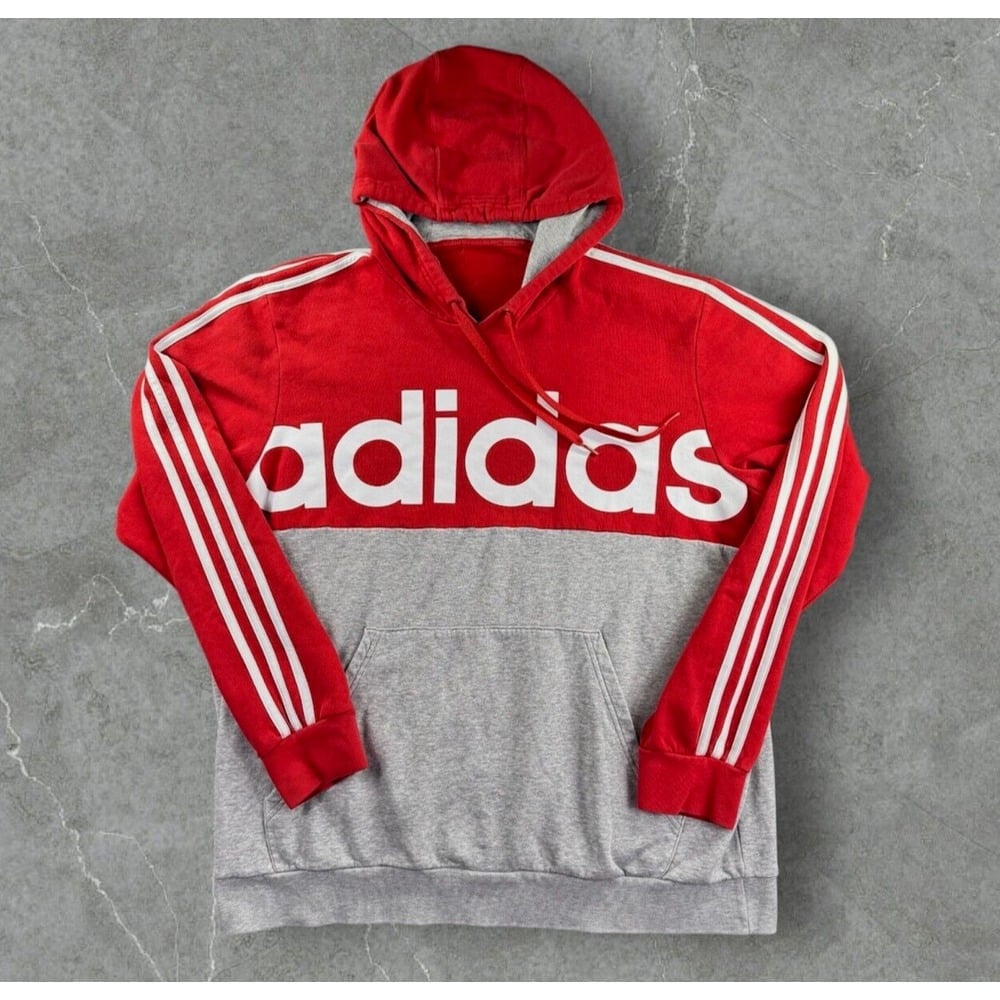 Adidas Hoodie Mens Large Spellout Y2K Red Gorpcore Skate 3-Striped Color Block