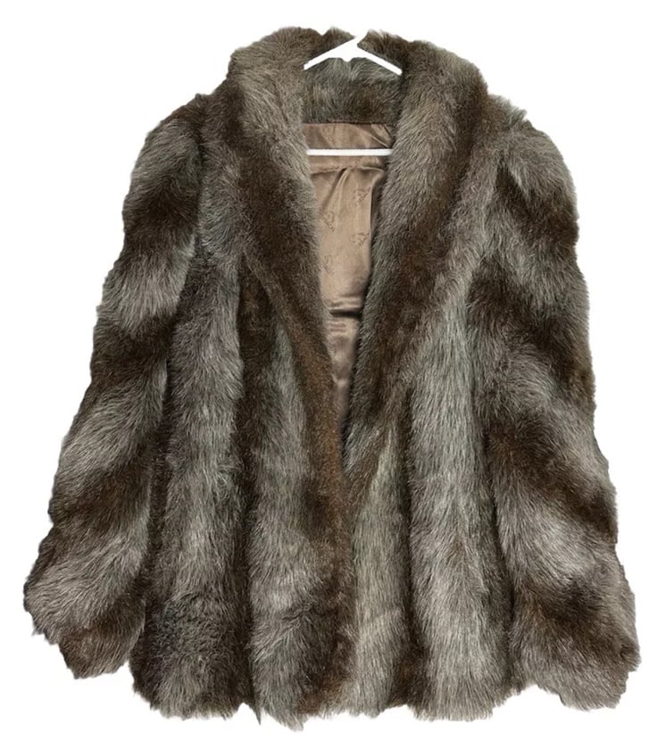Vintage Jordache Faux Fur Coat Retro Mob Wife Lined Jacket Animal Womens 13/14