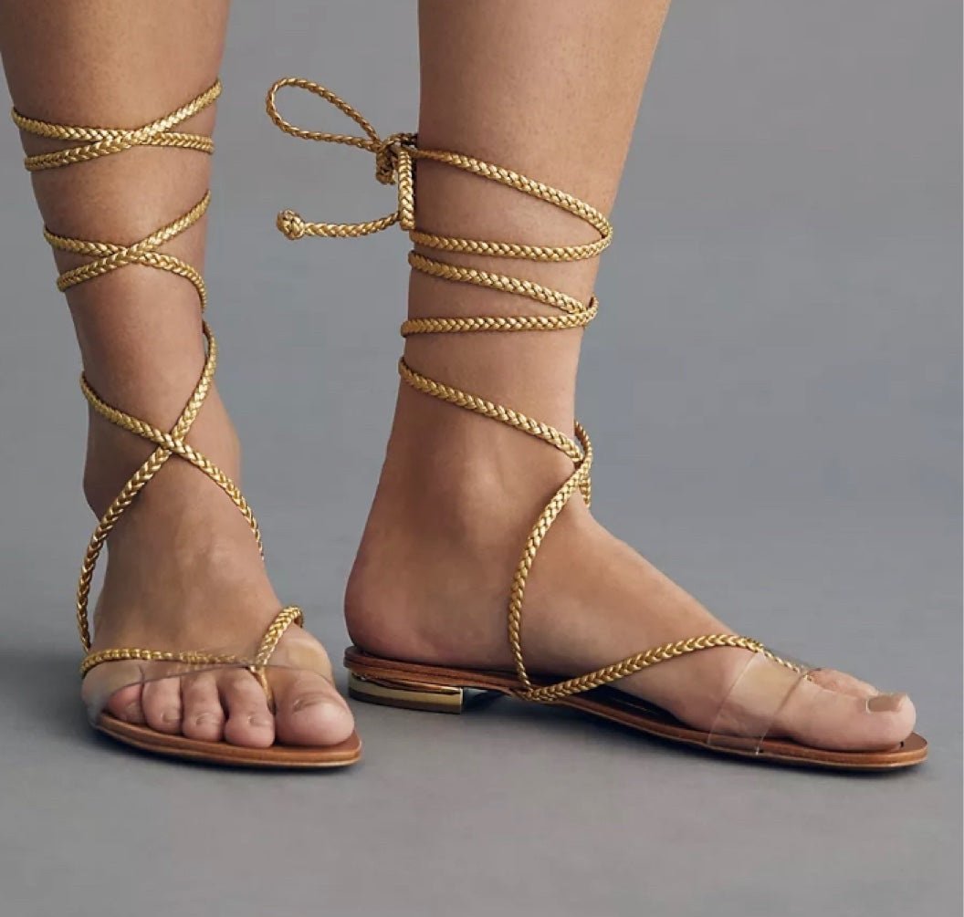 NIB Anthropologie Vicenza Metallic Tie-Up Sandals