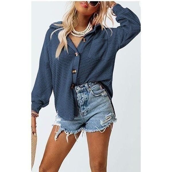 Waffle Knit Button Down Shacket Jacket