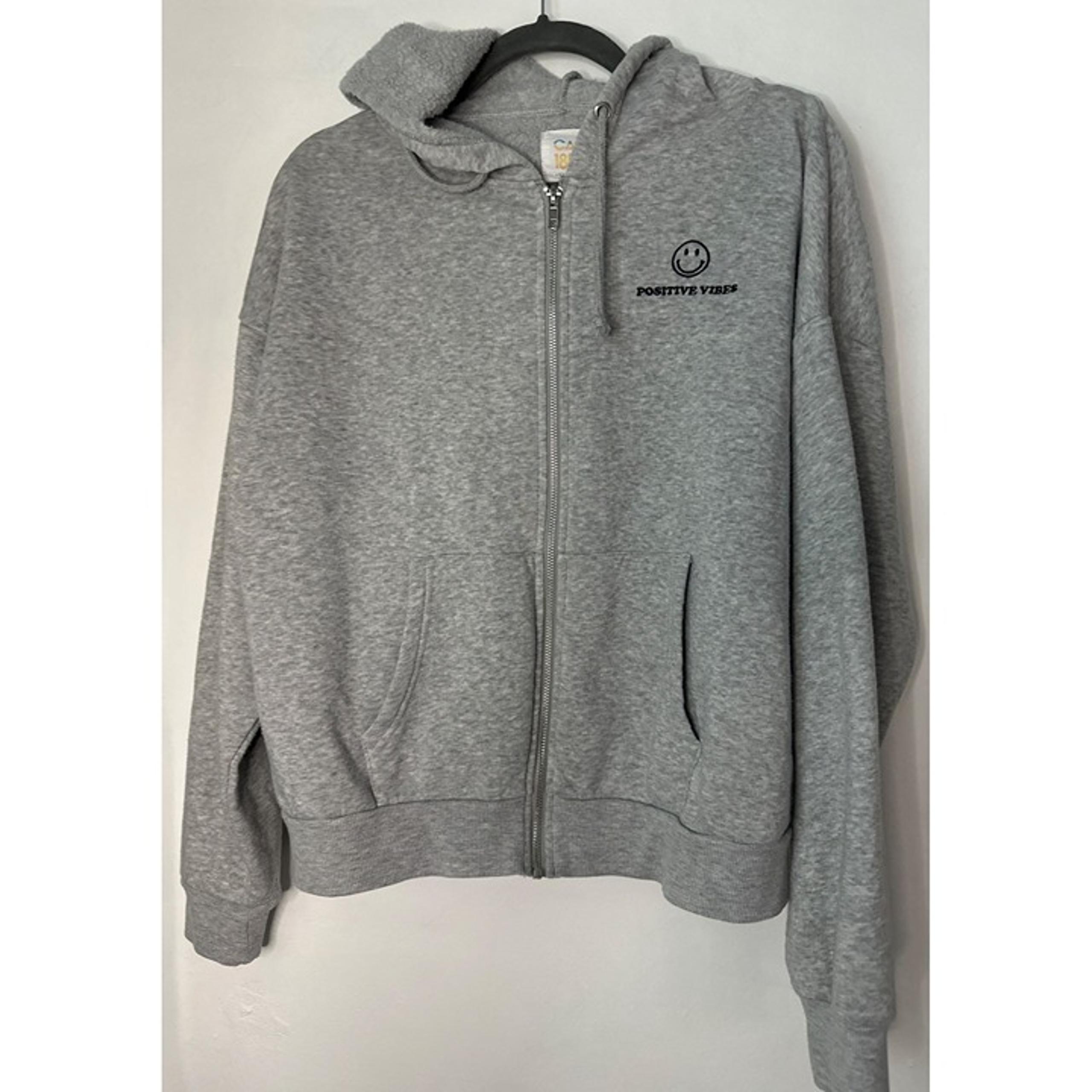 1850 Zip Up Hoodie Womens Large Gray Positive Vibes Y2K retro cozy fall - Cali