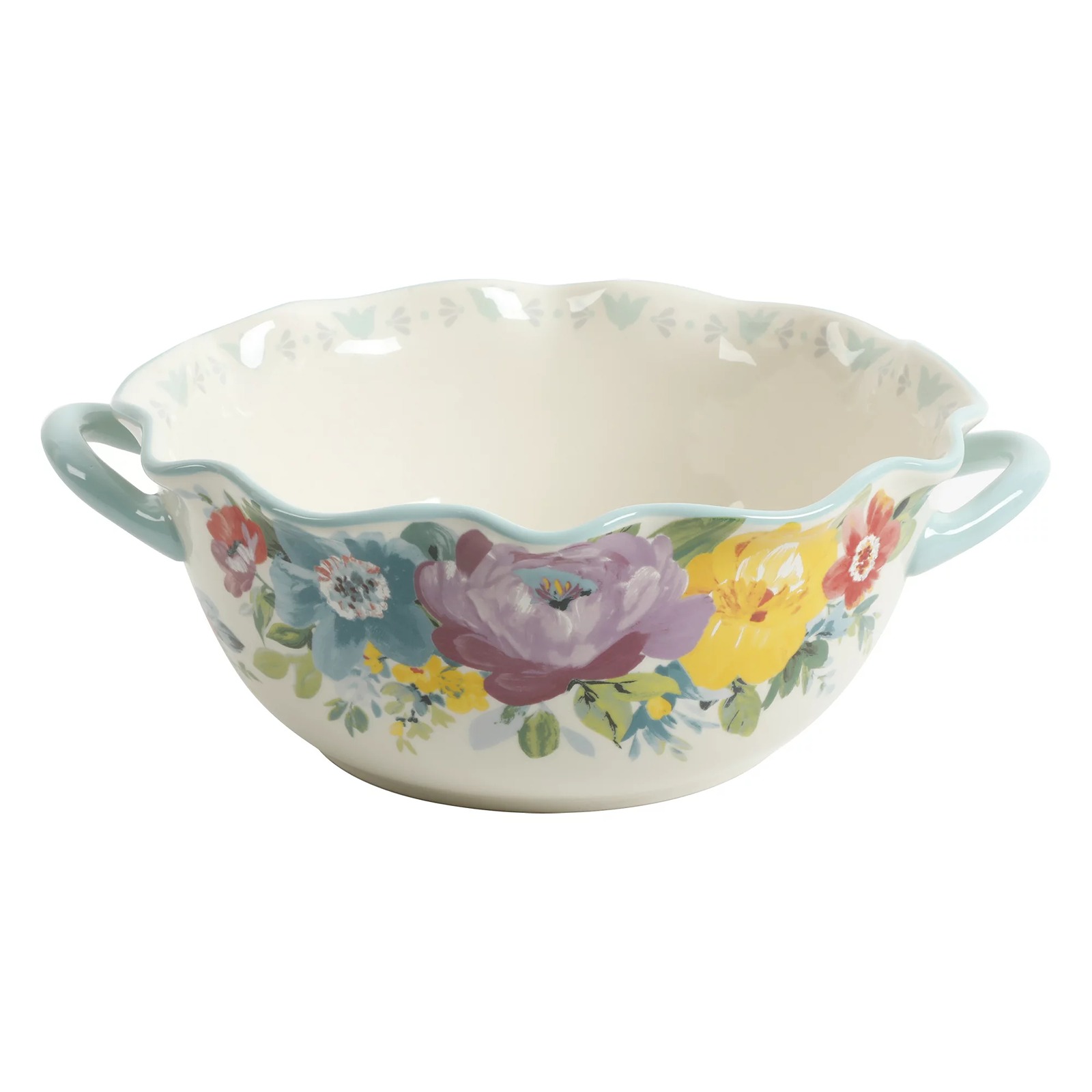 Sweet Romance Blossom 9.9-Inch Serving Bowl with Handles