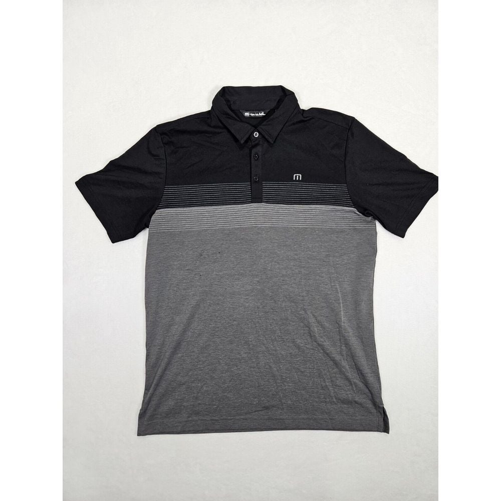 TRAVIS MATHEW Mens Medium Polo Black Gray Golf Coastal Chest Stripe - Size Large