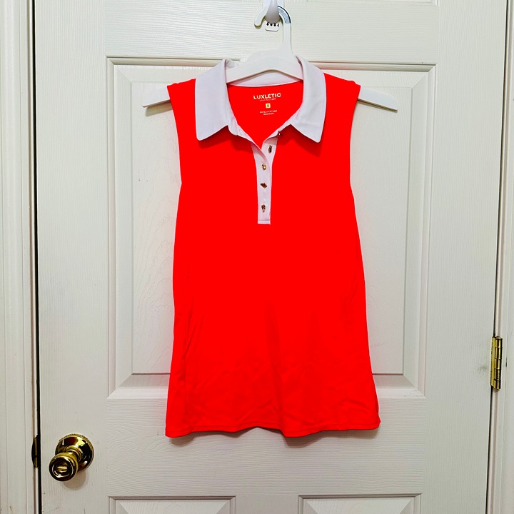 EUC LILLY PULITZER LUXLETIC UPF 50+ IMARA BARBIECORE SLEEVELESS POLO GOLF SHIRT