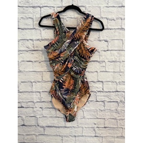 Garnet Hill Floral tropical leaf Ruched OnePiece Swimsuit Built-In Bra 08 1659