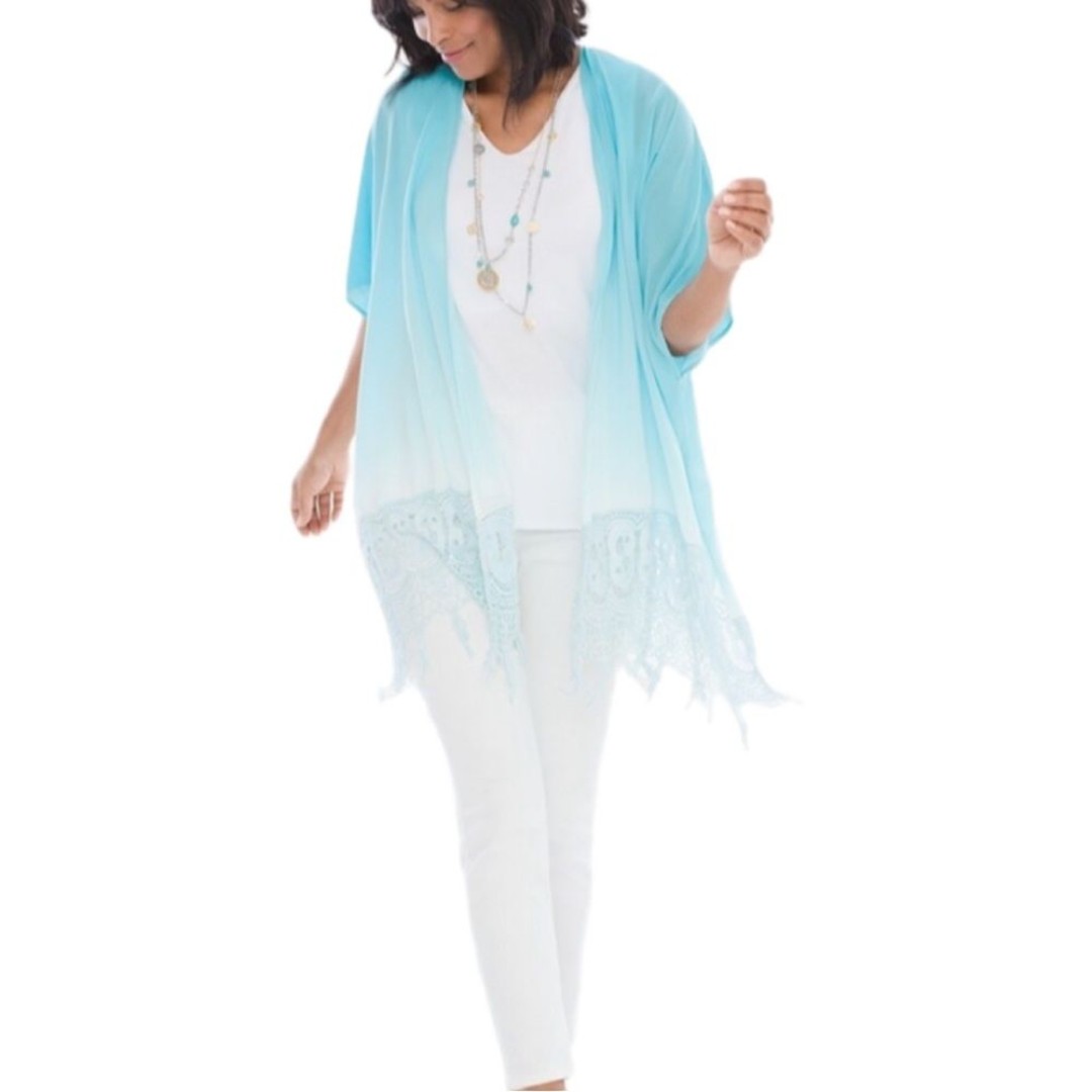 Chicos dip dye Ruana with lace detail BLUE NWT