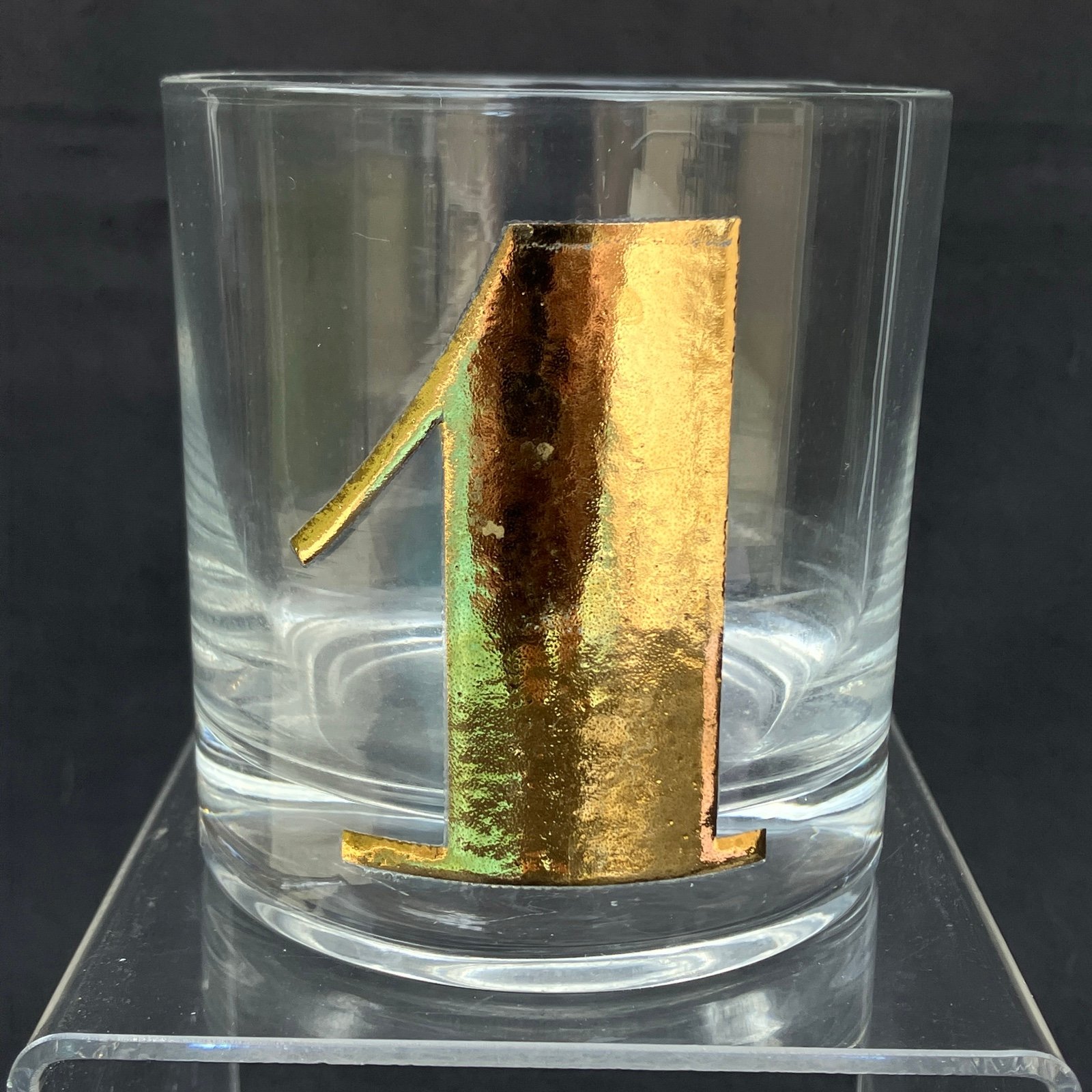 HOLD for TORI: Vintage Gold Number 1 Double Old Fashion Glass