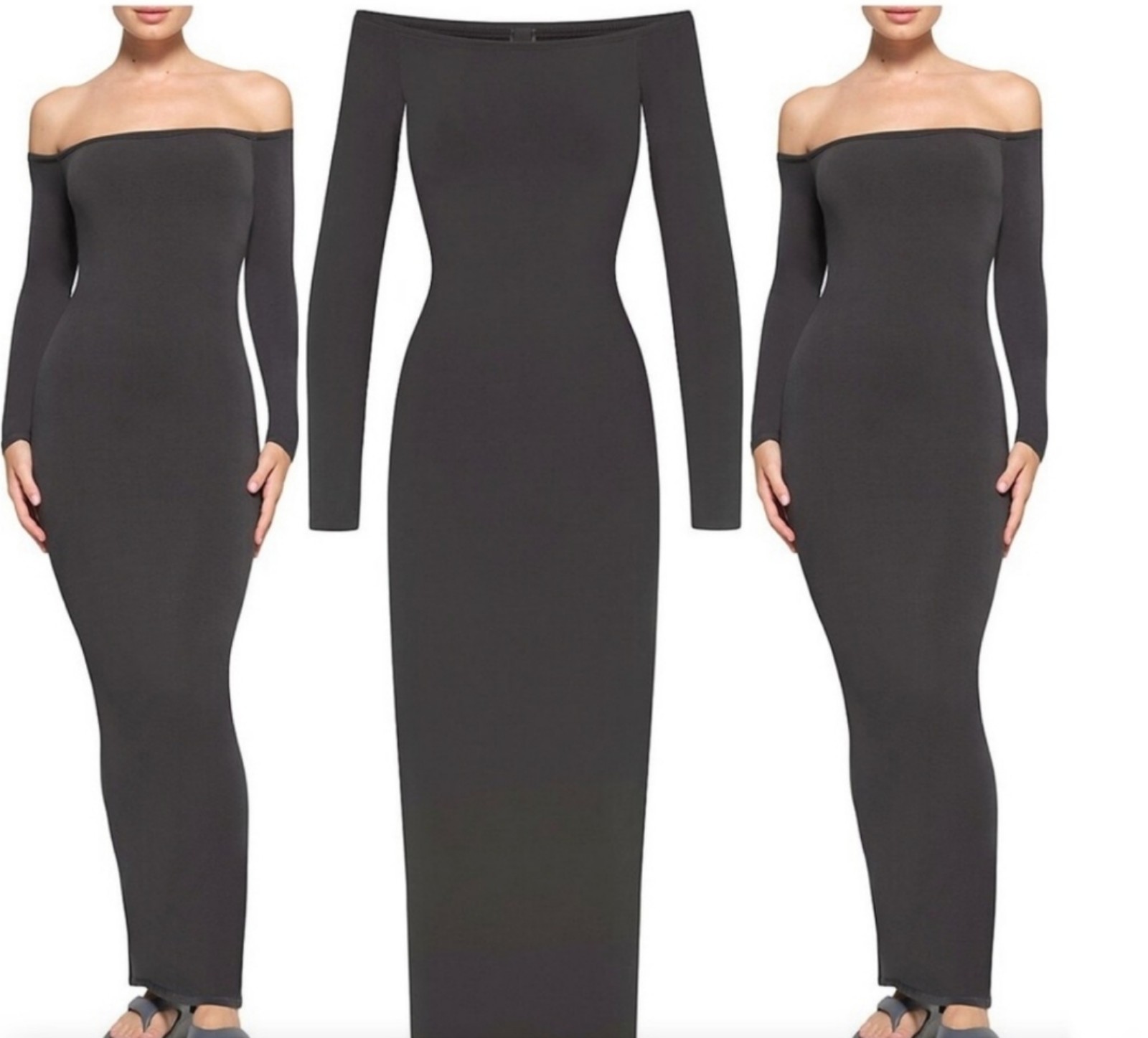 Skims off the shoulder smooth, soft lounge gunmetal maxi dress 3x