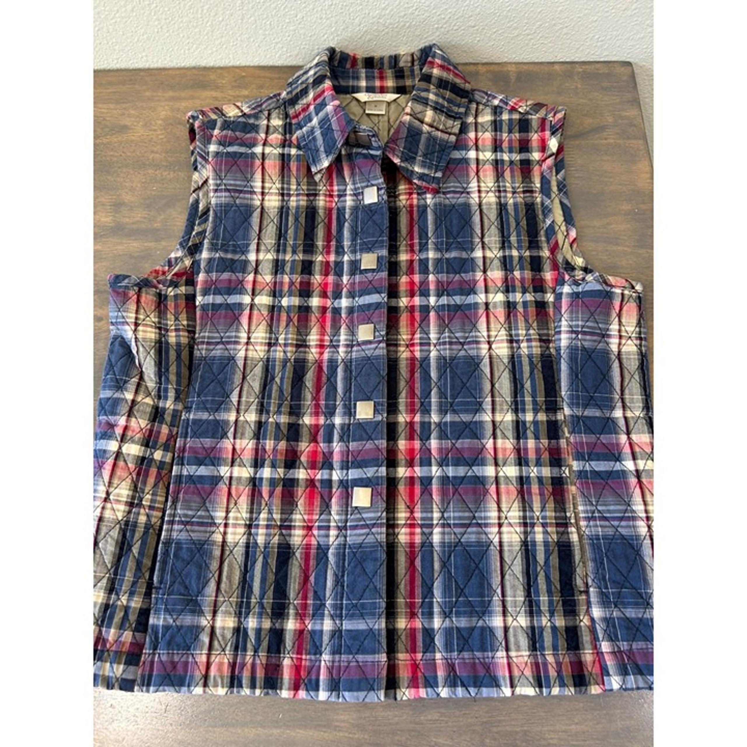 Christopher & Banks Americana Plaid Quilted Vest Women's Size Small Snap Buttons