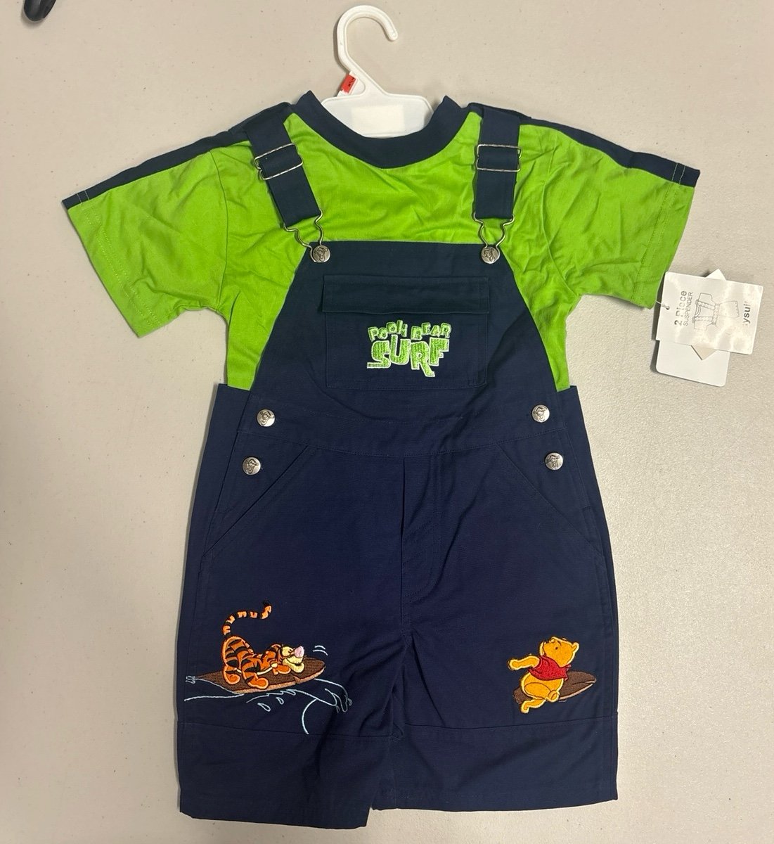 NWT- Vintage Y2K-Pooh/Tigger Pooh Bear Surf 2 piece overall shortall 4T