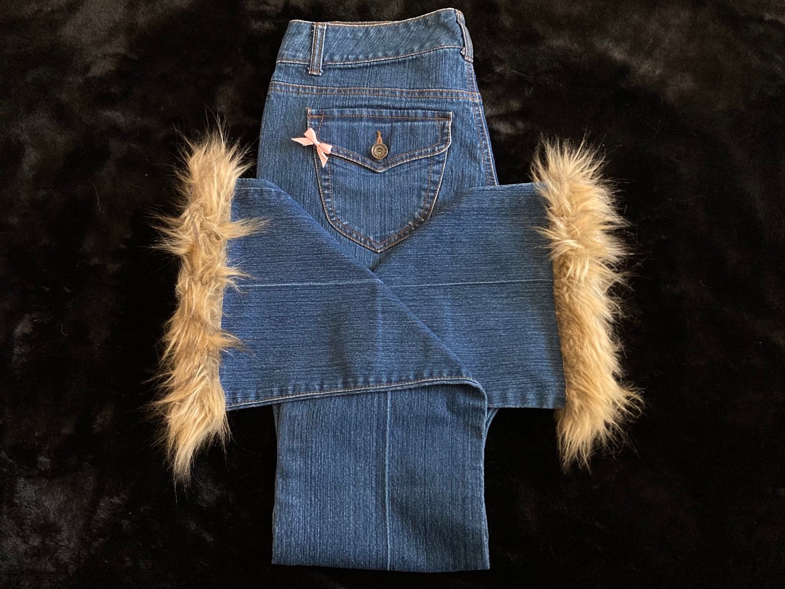 Bow Flared Fur Y2k Jeans